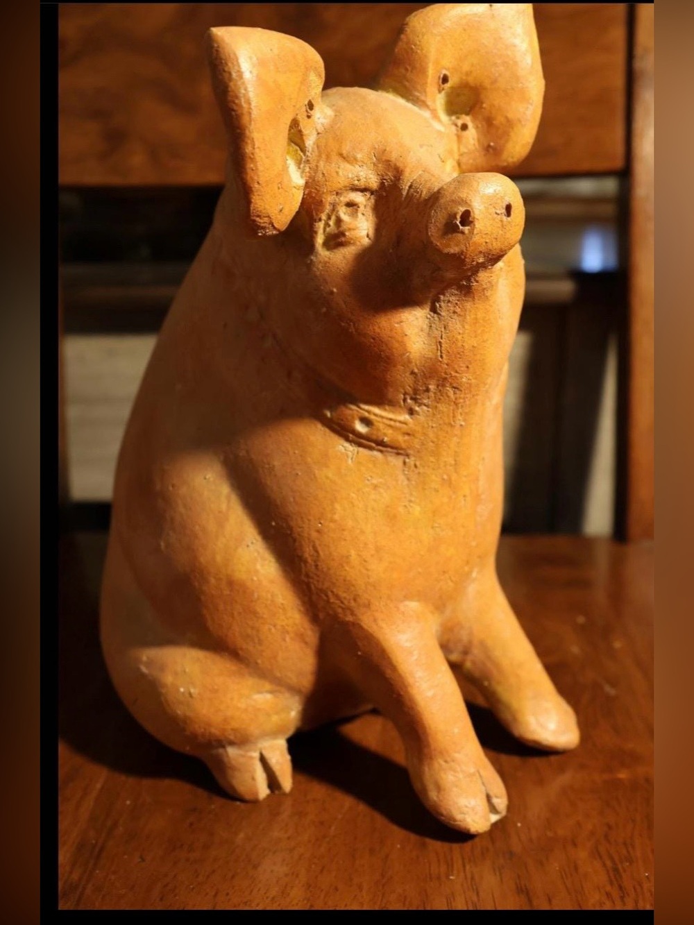 Vintage Terracotta Pig Figurine – Mexican Folk Art Decor, 8” Rustic Pottery